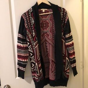 Patterned open cardigan sweater